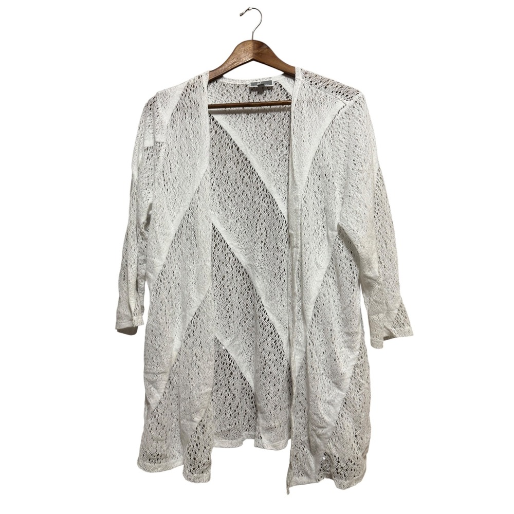 JM Collection Cardigan Women Large White Excellent Open Front Pointelle Knit